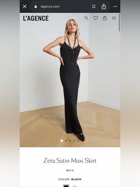 L'AGENCE Black Zeta Satin maxi Skirt